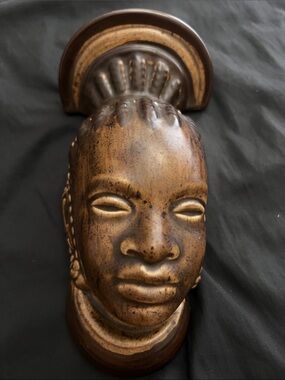 Carved Wood African Bust Sculpture - Brown Finish